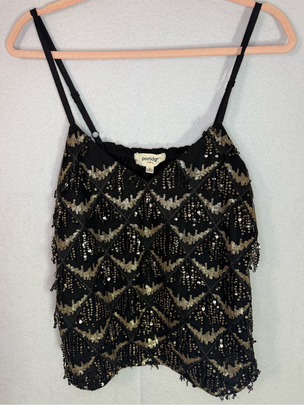 NWOT Anthropologie - Porridge Black & Gold Sequin Tank Top - Size S